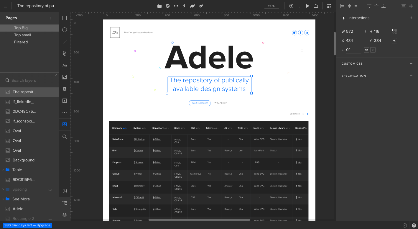 Adele Prototype created in UXPin