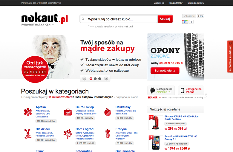 Nokaut.pl homepage after the redesign in 2011